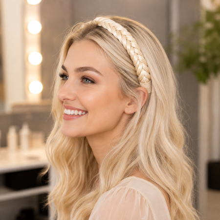 Cordeluta din par sintetic impletit cu elastic - BLOND platinat natural [2]
