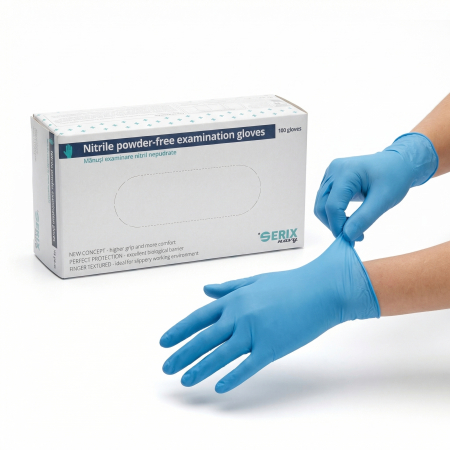 Produse profesionale pentru par - Manusi din Nitril - nepudrate - Serix - 100 buc - ALBASTRE - 100 buc