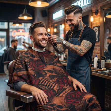 Produse Noi - Pelerina tuns frizerie RED SKULL - 145x160cm