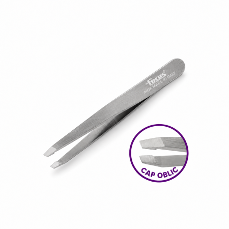 Pensete profesionale pentru sprancene - Penseta sprancene FOCUS - din inox - cu cap OBLIC
