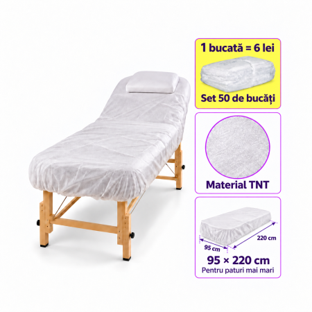 Consumabile cosmetica - Set 50 cearceafuri - protecții pat din TNT - cu elastic pe margini – 95X220cm