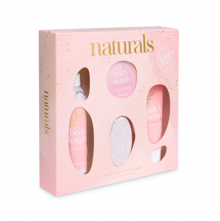 Cadouri femei - set-cadou-femei-naturals-bath-body-essentials-scrub-corp-gel-de-dus-lotiune-corp-piatra-calcaie-cadouri-visuel-beauty-expert
