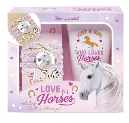 Cadouri sub 200 lei - set-cadou-fetite-i-love-horses-bratara-gel-dus