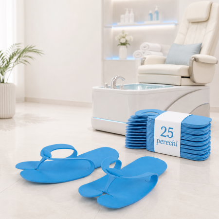 Consumabile manichiura pedichiura - Slapi unica folosinta pedichiura BiFull- set 25 perechi (50 buc) - ALBASTRII