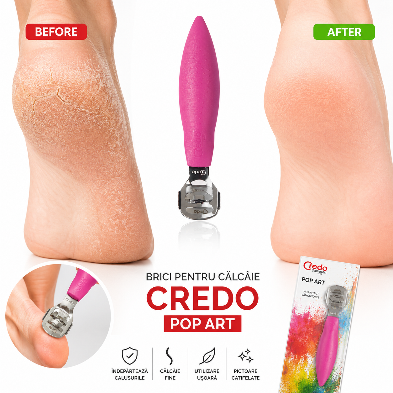 Brici pentru calcaie CREDO - Pop Art - ROZ Roz