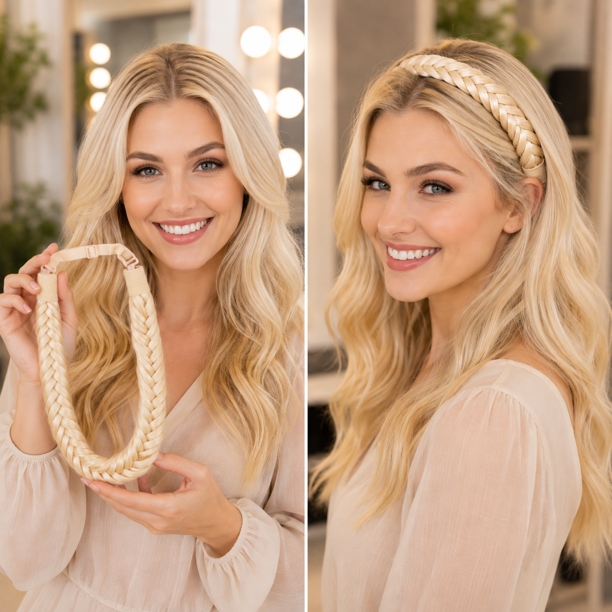 Cordeluta din par sintetic impletit cu elastic - BLOND platinat natural