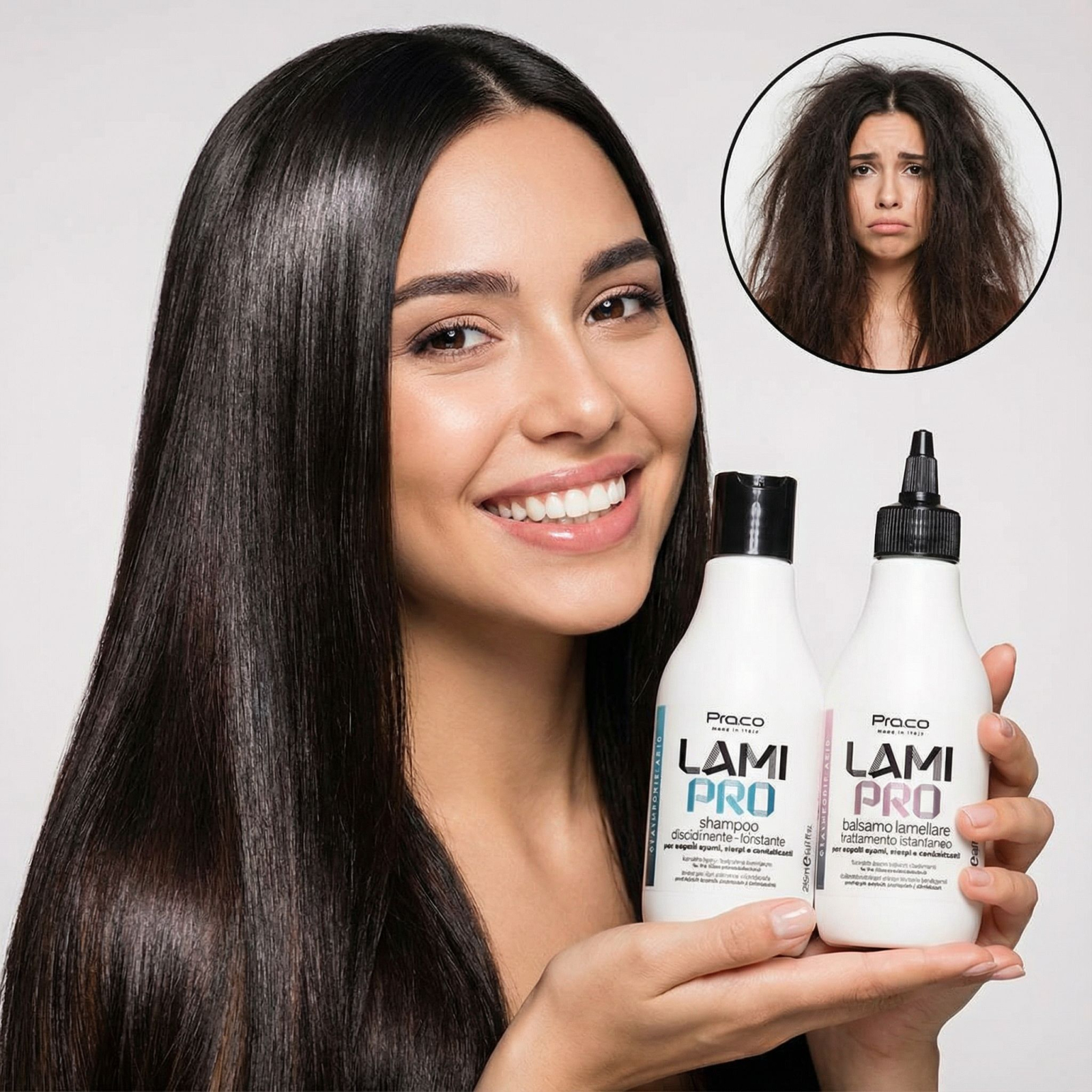 Set tratament pentru hidratarea si disciplinarea parului LAMI PRO, Proco (sampon + balsam 2x 250ml)