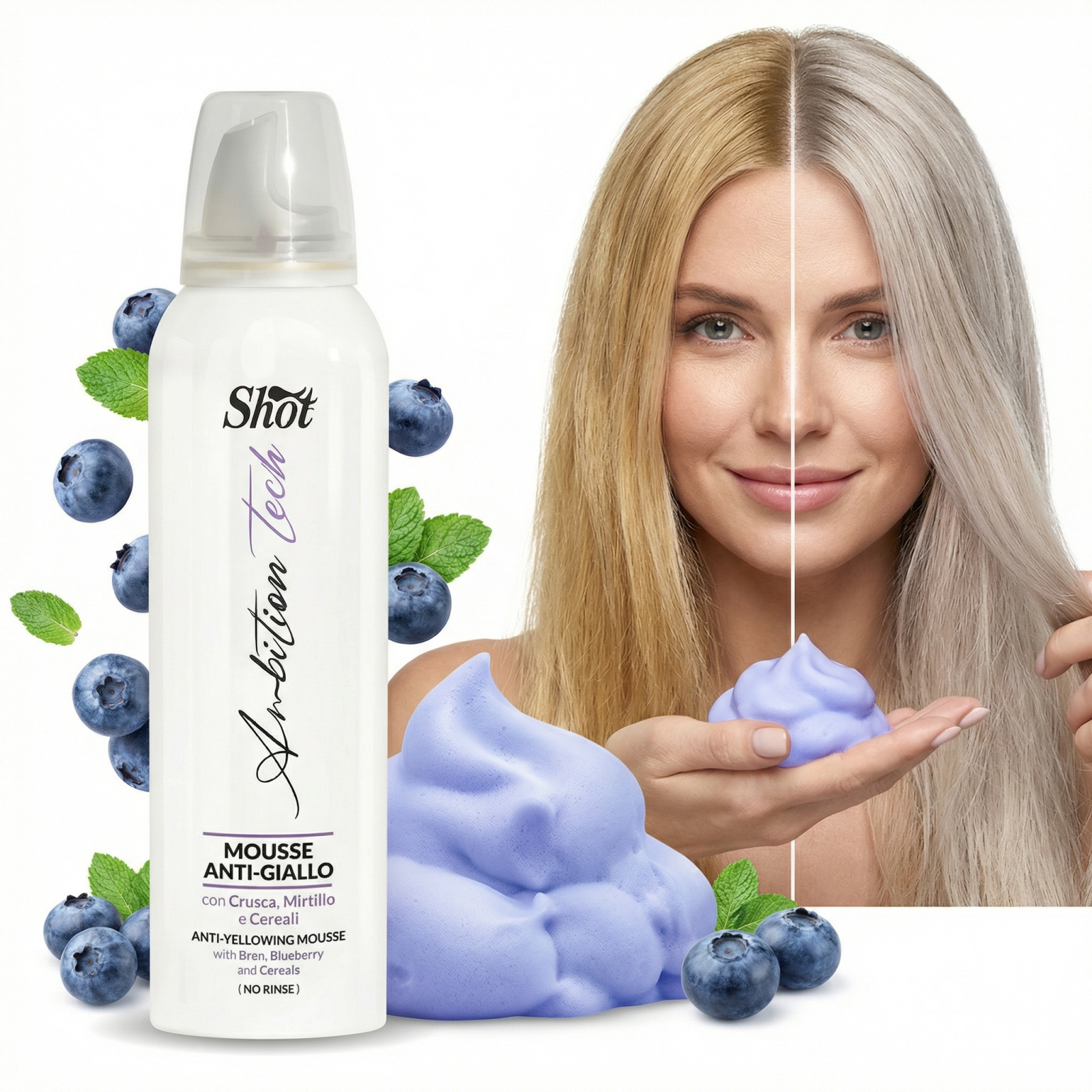 SHOT - Spuma de par ANTI-GALBEN cu tarate, afine si cereale 200 ml