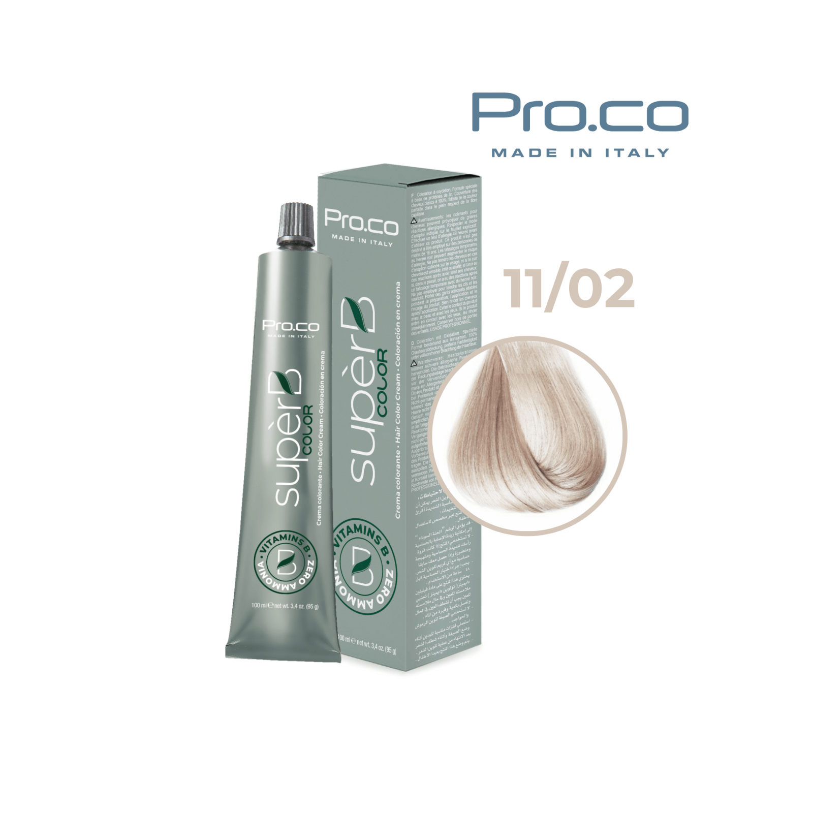 Vopsea de par profesionala fara amoniac SUPERB.COLOR 100 ml - Pro.Co - 11 02 BLOND SUPER DESCHIS PERLAT 11 02 Blond super deschis perlat, Fara