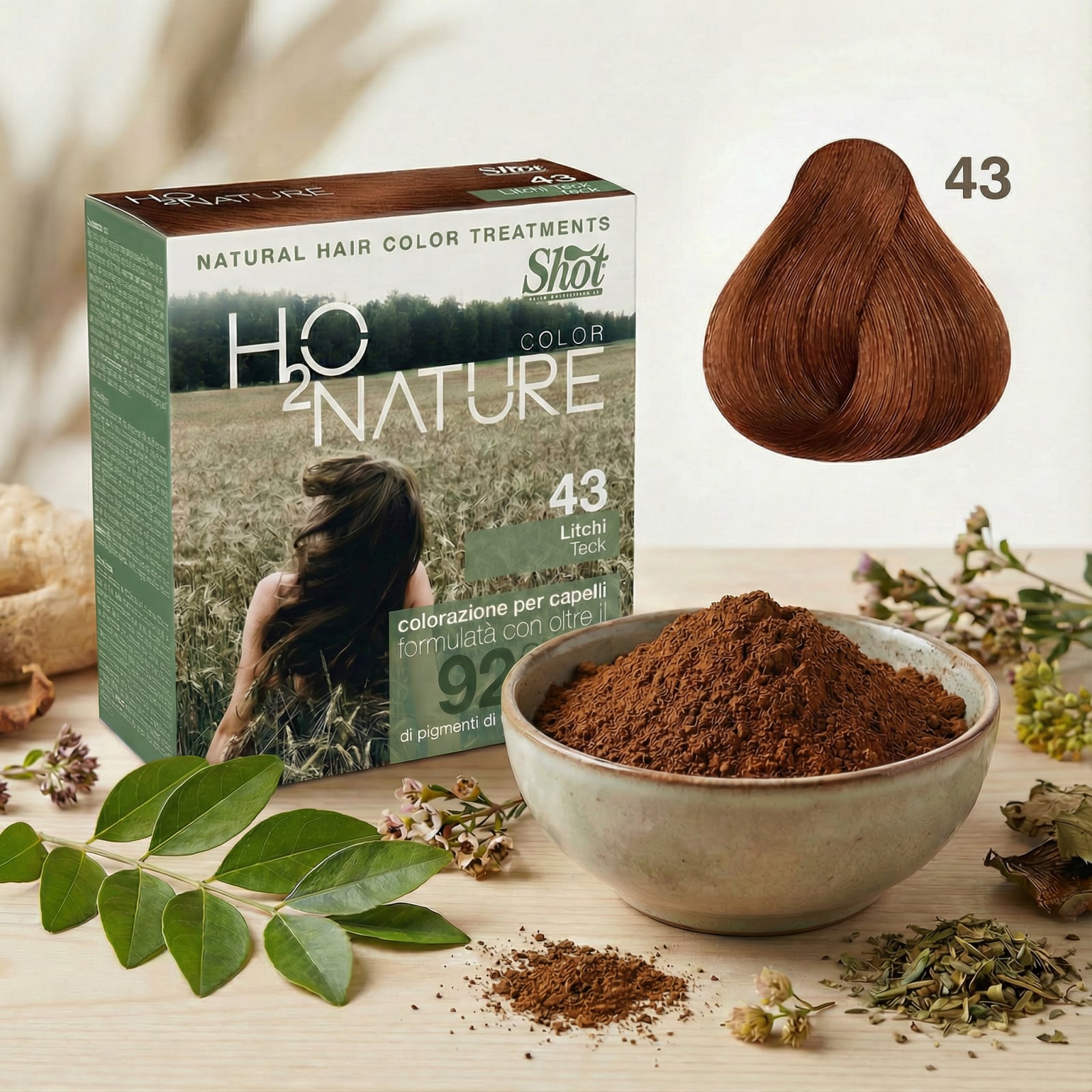 Vopsea par - pudra henna H20 COLOR NATUR 200g - 43 LICHI 43 Litchi (Litchi)