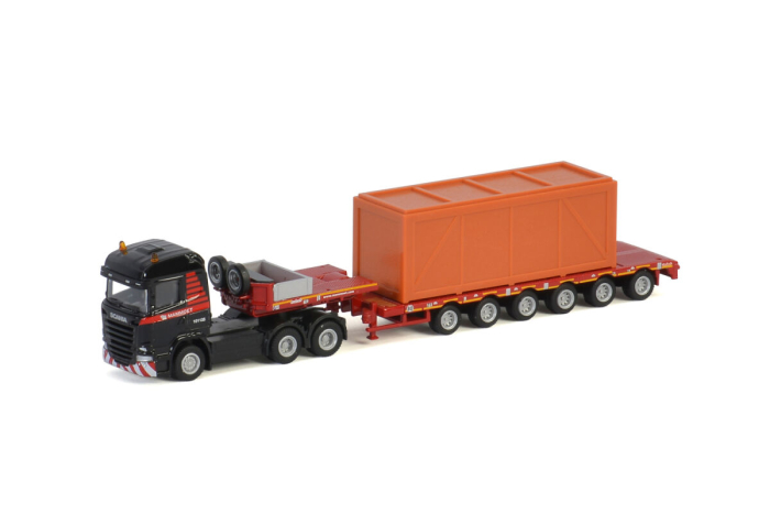 Macheta camion Scania 6x4 cu trailer telescopic si incarcatura, scara 1:87 [4]