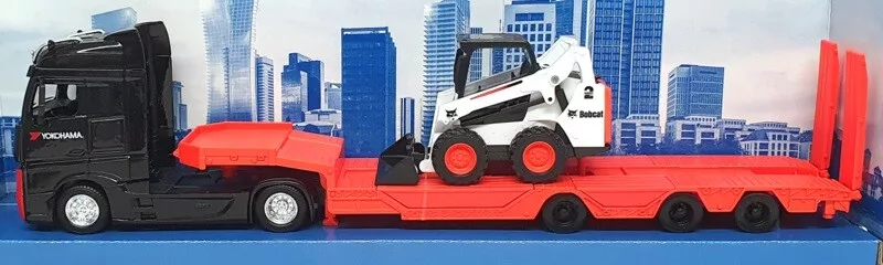 Macheta cap tractor Mercedes Actros cu trailer, scara 1:43 si incarcator Bobcat [3]