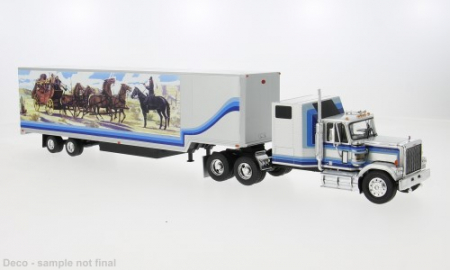 Macheta cap tractor GMC General cu semiremorca vagon, scara 1:43