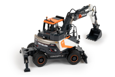 Machete utilaje pentru terasamente - Macheta excavator pe pneuri Develon DX165, scara 1:50