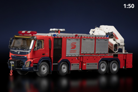 Machete autoturisme - Macheta macara de pompieri SANY JY200 pe sasiu Volvo FMX500, scara 1:50