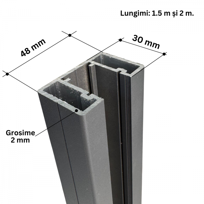 Cadru gard tip C, Multifunctional Ranforsat, 30.5x48mm, Aluminum [2]