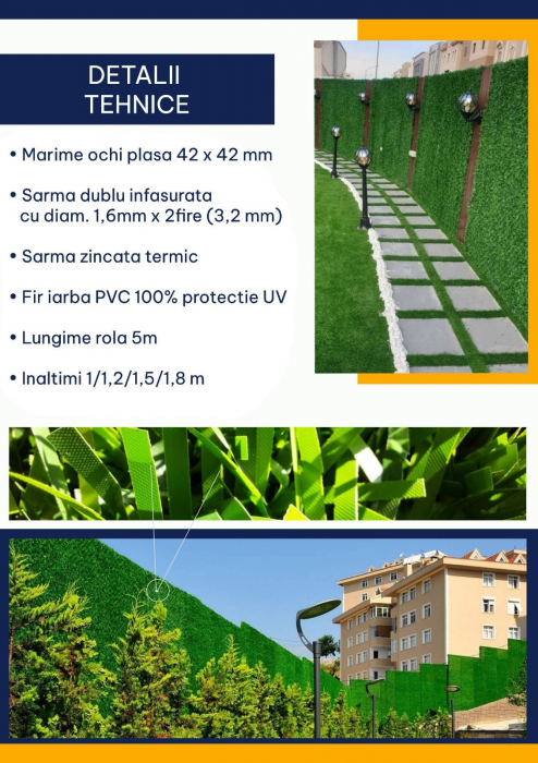 Gard Verde cu sarma si iarba 5 ML, Gard metalic cu iarba artificiala tip conifer [10]