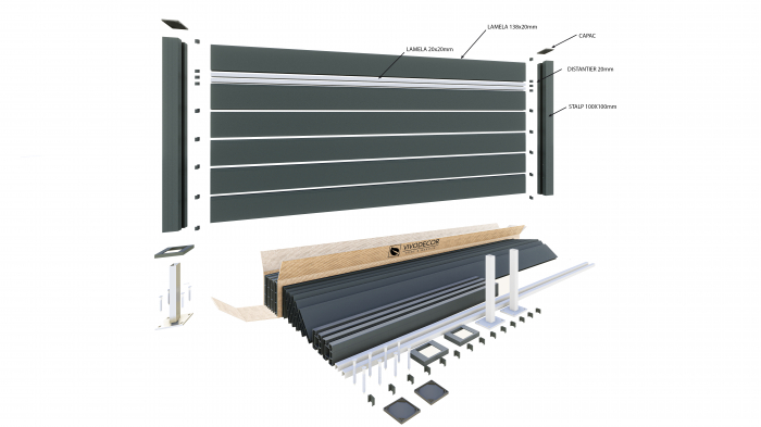 Kit Gard din Aluminiu Model Trend Combi cu stalp VIVODECOR H1000 x L2000 mm Asamblare DoItYourself [3]