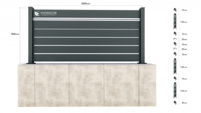 Kit Gard din Aluminiu Model Trend Combi cu stalp VIVODECOR H1000 x L2000 mm Asamblare DoItYourself [2]