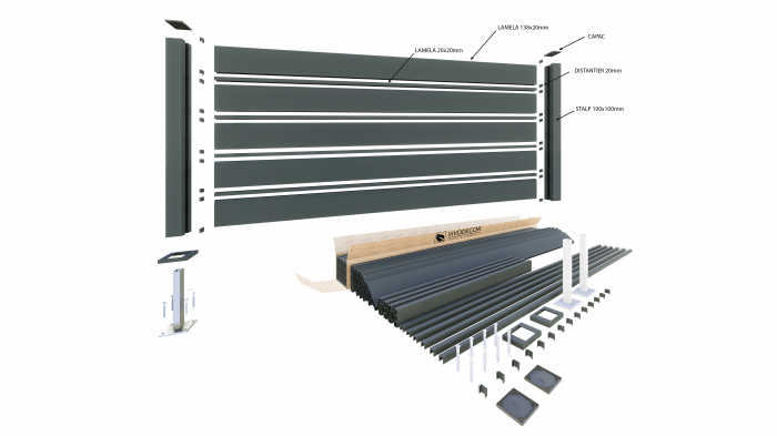 Kit Gard din Aluminiu Model Trend Line cu Stalp VIVODECOR H1000 x L2000 mm Asamblare DoItYourself [3]