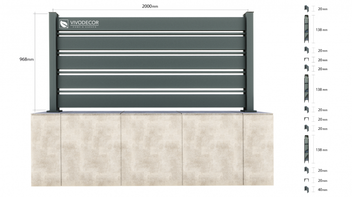 Kit Gard din Aluminiu Model Trend Line cu Stalp VIVODECOR H1000 x L2000 mm Asamblare DoItYourself [2]
