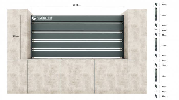 Kit Gard din Aluminiu Model Trend Line VIVODECOR H1000 x L2000 mm pe stalpi existenti Asamblare DoItYourself [2]