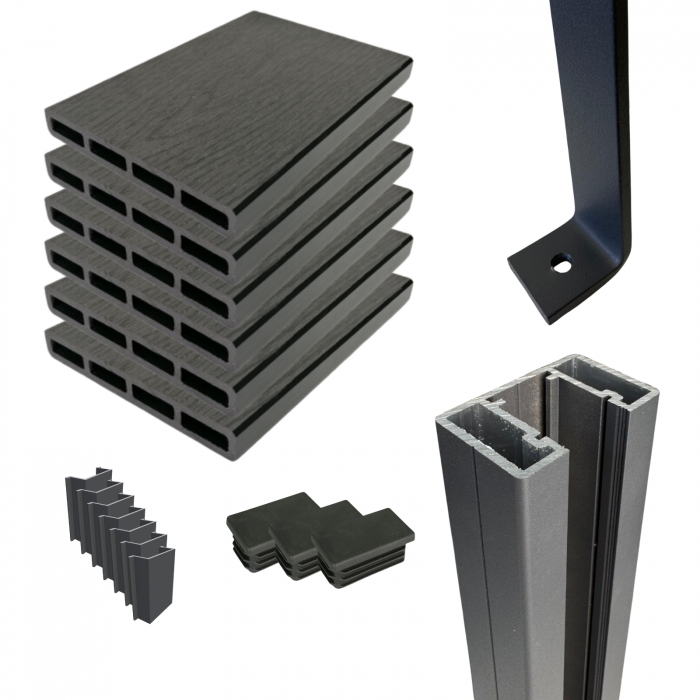 Kit Panou Gard din Lemn Compozit WPC Gri Inchis-Lemn si Cadru Gard din Aluminiu. Asamblare DoItYourself [4]
