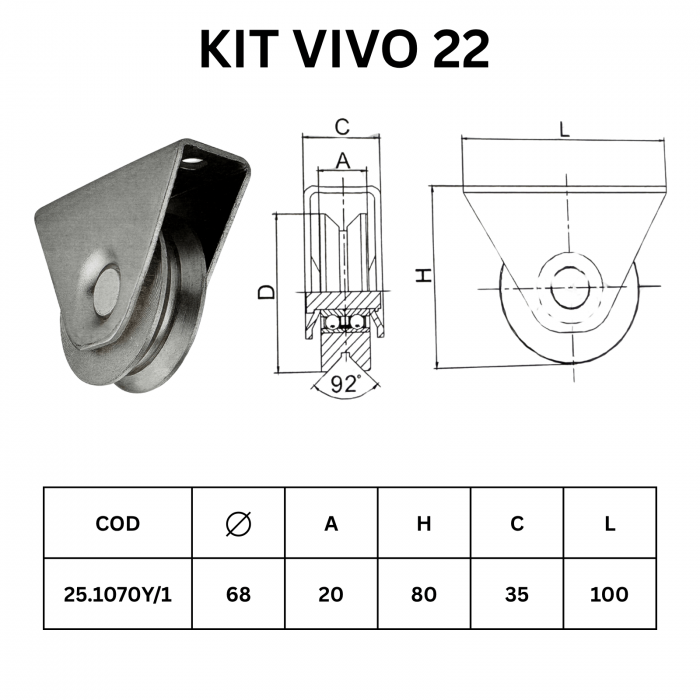 Kit poarta culisanta KIT VIVO 22, greutate sustinuta 220kg sina si role in V [2]