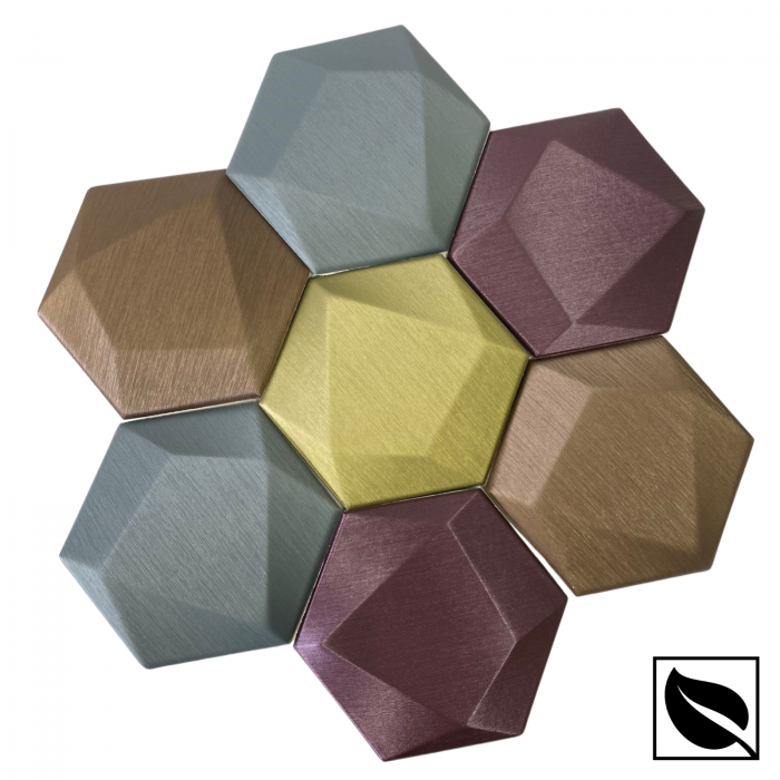Panou Decorativ Perete 3D Autoadeziv, Hexagon Aramiu Sidef, Set 2 Buc., Placi din Piele Ecologica [7]