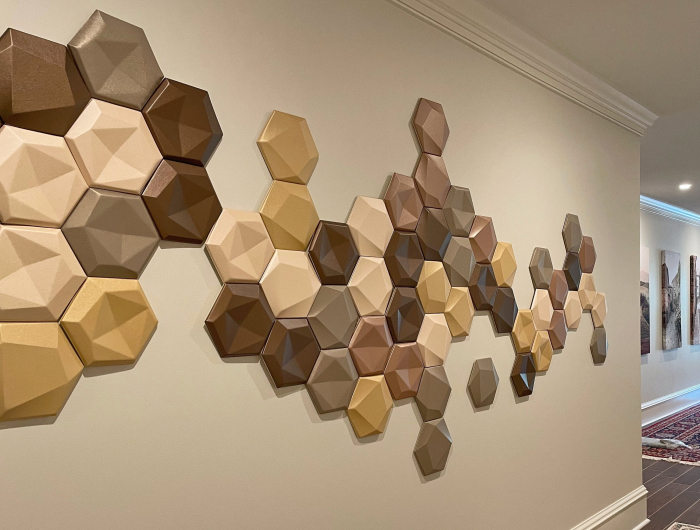 Panou Decorativ Perete 3D Autoadeziv, Hexagon Aramiu Sidef, Set 2 Buc., Placi din Piele Ecologica [4]