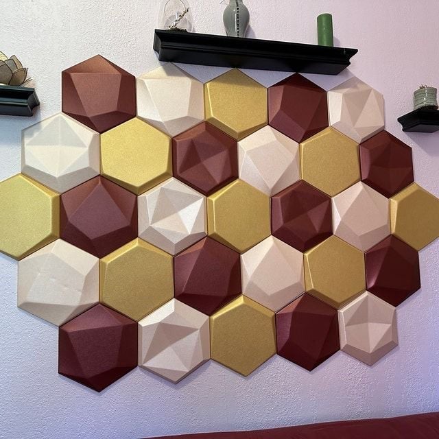 Panou Decorativ Perete 3D Autoadeziv Hexagon Vernil Sidef, Set 2 Buc., Placi din Piele Ecologica [4]