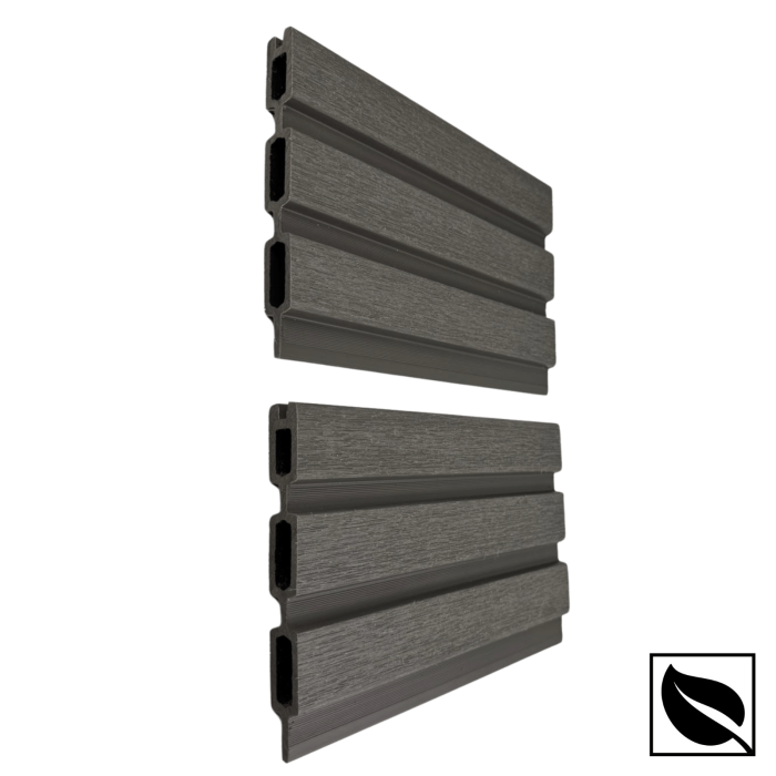 Riflaj cu fata dubla Gri Antracit din WPC Lemn Compozit . Riflaj pentru Gard si Paravan VIVODECOR 164x21mm, Lungime 2 m [3]