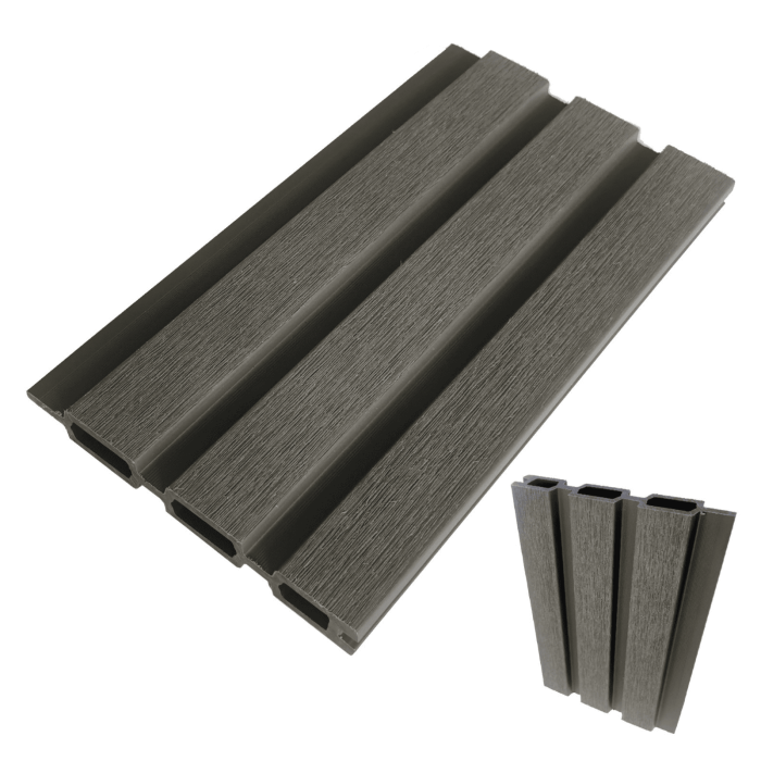 Riflaj cu fata dubla Gri Antracit din WPC Lemn Compozit . Riflaj pentru Gard si Paravan VIVODECOR 164x21mm, Lungime 2 m [1]