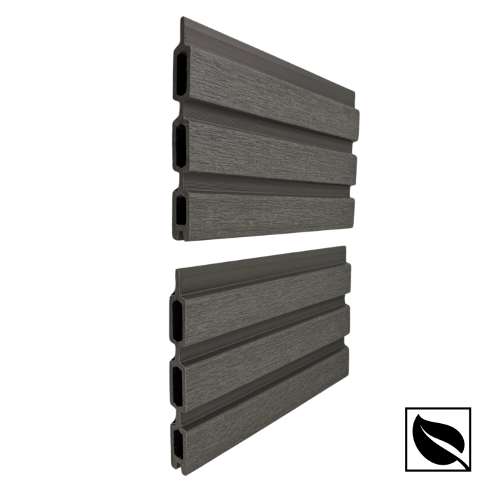 Riflaj cu fata dubla Gri Antracit din WPC Lemn Compozit . Riflaj pentru Gard si Paravan VIVODECOR 164x21mm, Lungime 2 m [4]