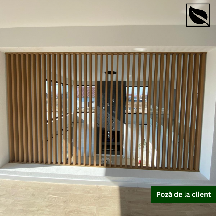 Riflaj Decorativ WPC Lemn Compozit Bej, Profil Rectangular 80x35x5x2900 mm, Dublu Ramforsat [5]