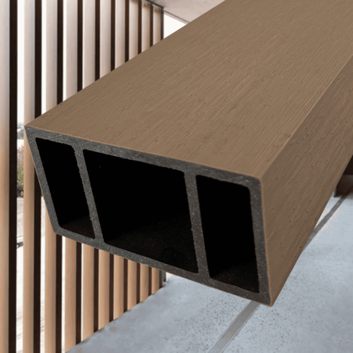 Riflaj Perete Despartitor WPC Co-extrudat pentru Exterior Stejar Auriu 120x62 mm, Lungime 3.5 m, Profil Tub Rectangular Ramforsat [1]