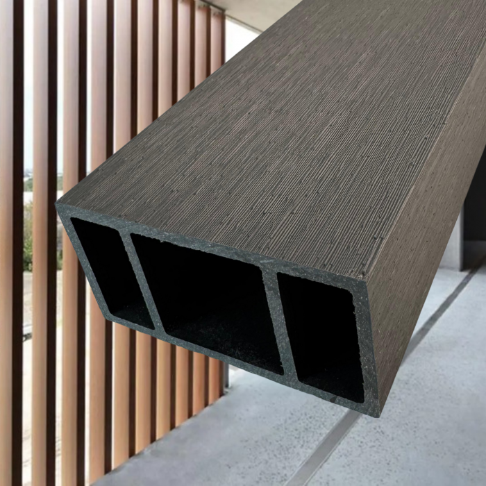 Riflaj Perete Despartitor WPC Co-extrudat pentru Exterior Gri Argintiu 120x62 mm, Lungime 3.5 m, Profil Tub Rectangular Ramforsat [1]