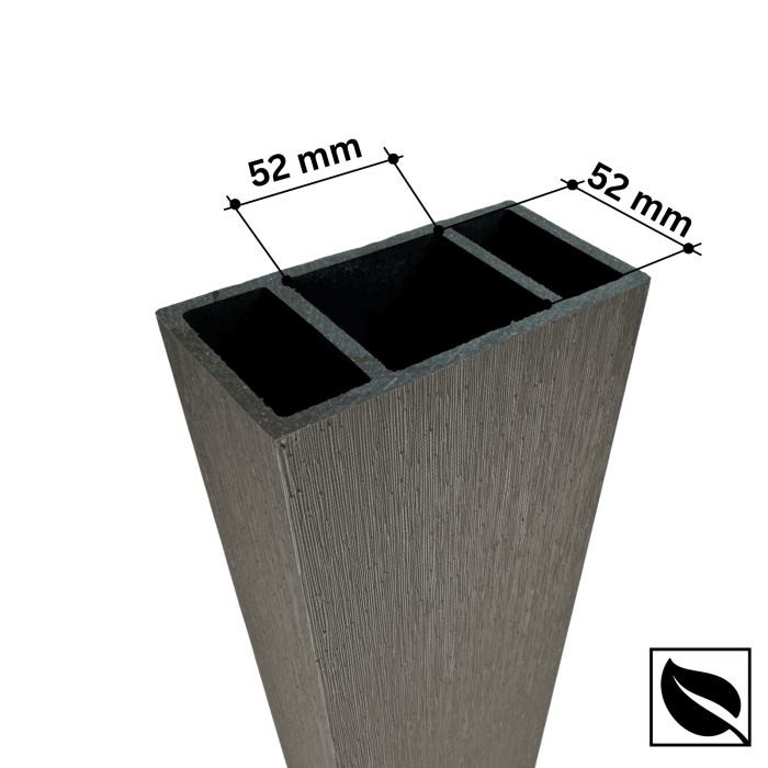Riflaj Perete Despartitor WPC Co-extrudat pentru Exterior Gri Argintiu 120x62 mm, Lungime 3.5 m, Profil Tub Rectangular Ramforsat [4]