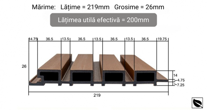 Riflaj Decorativ WPC Lemn Compozit Durabil, 219x26x2900mm, Bej [4]