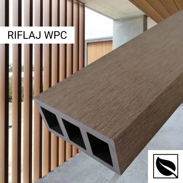 Profil Tub WPC, Lemn Compozit pentru Riflaj Decorativ, 80x35x2900 mm, Dublu Ramforsat, Maro [15]