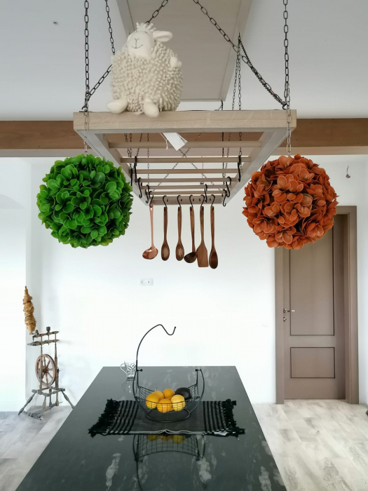 Sfera decorativa din plante artificiale buxus stilizat caramiziu, Sfera plante artificiale [9]