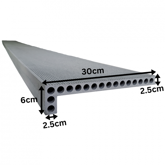 Treapta Decking 3D WPC, dimensiune 300 x 60 x 24 mm, culoare gri inchis [2]