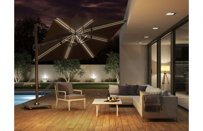 Umbrela de soare 3x3m pentru terasa si gradina, aluminiu, pliabila,cu LED culoare kaki, include suport granit [2]