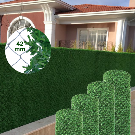 GARD VIU ARTIFICIAL - Gard Verde cu sarma si iarba 5 ML, Gard metalic cu iarba artificiala tip conifer