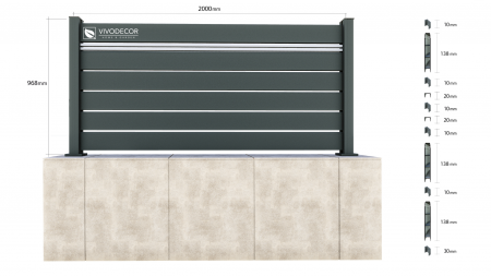 Kit Gard din Aluminiu Model Trend Combi cu stalp VIVODECOR H1000 x L2000 mm Asamblare DoItYourself [1]