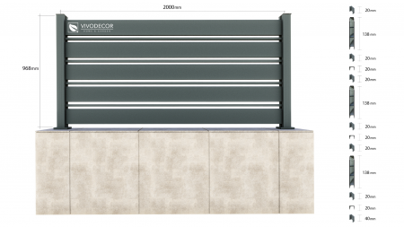 Kit Gard din Aluminiu Model Trend Line cu Stalp VIVODECOR H1000 x L2000 mm Asamblare DoItYourself [1]