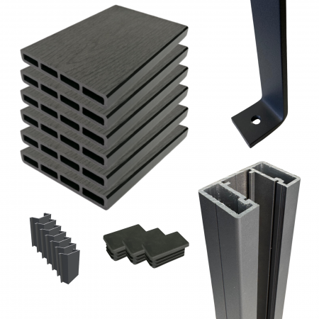 Kit Panou Gard din Lemn Compozit WPC Gri Inchis-Lemn si Cadru Gard din Aluminiu. Asamblare DoItYourself [3]