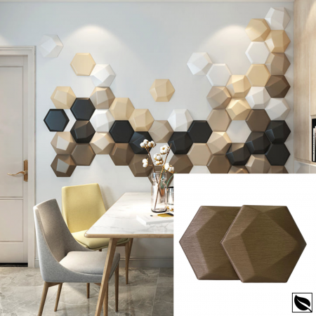 PANOURI PERETE 3D - Panou Decorativ Perete 3D Autoadeziv, Hexagon Aramiu Sidef, Set 2 Buc., Placi din Piele Ecologica