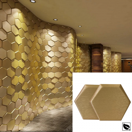 PANOURI PERETE 3D - Panou Decorativ Perete 3D Autoadeziv, Hexagon Auriu Sidef, Set 2 buc., Placi Decor Perete