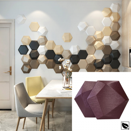 PANOURI PERETE 3D - Panou Decorativ Perete 3D Autoadeziv, Hexagon Grena Sidef, Set 2 Buc., Placi din Piele Ecologica